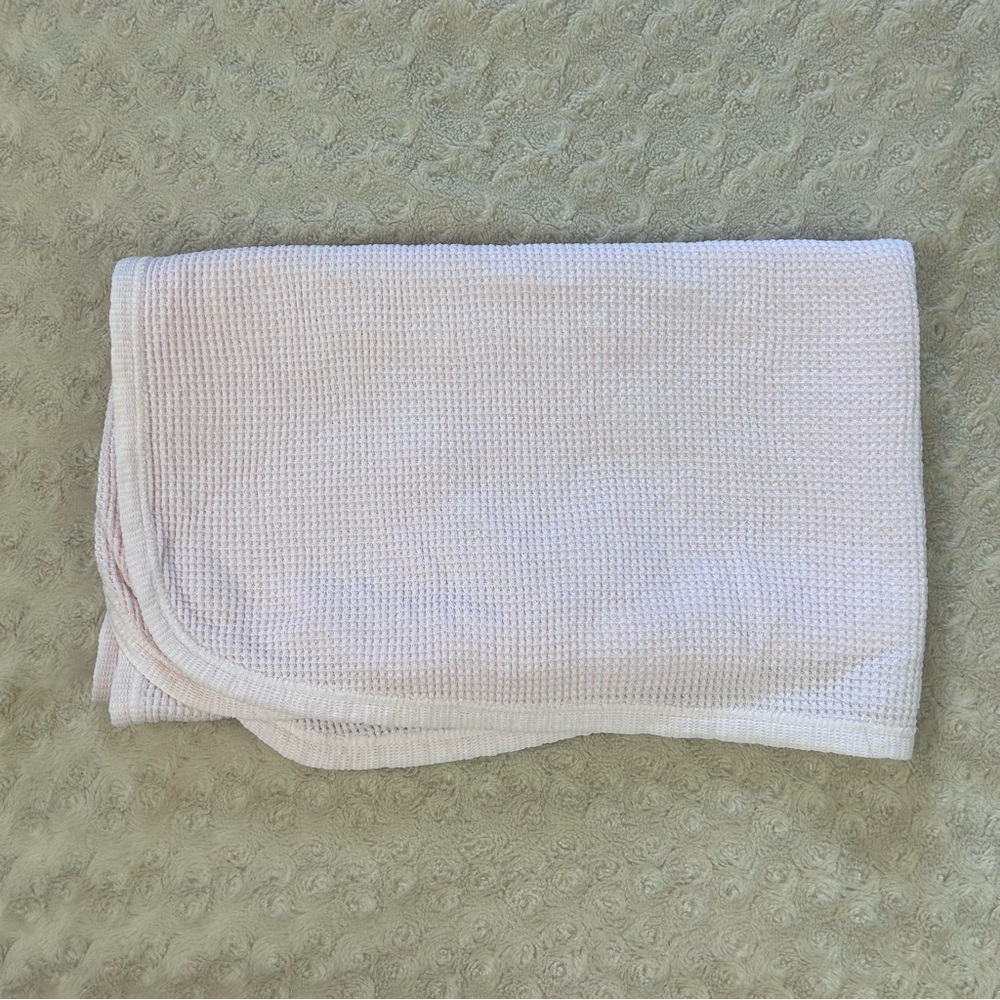 Vintage Curity Solid Light Pink Thermal Baby Blanket Waffle Weave Cotton